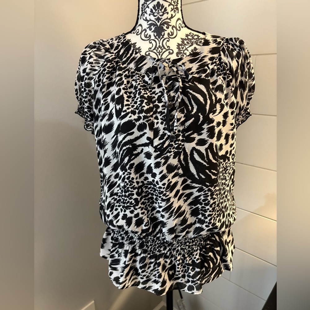 Black and White Animal Print Women's Top
